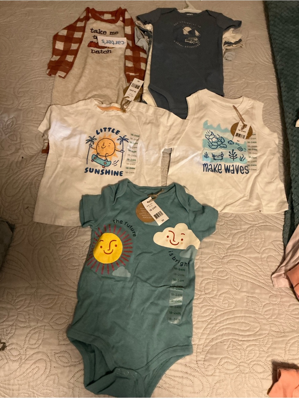 dip Baby One-Piece Bodysuits in Teal, White, Blue, Orange